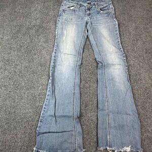 Ariya Jeans Womens 3/4 Blue Light Wash Bootcut Low Rise Flap Pocket Denim